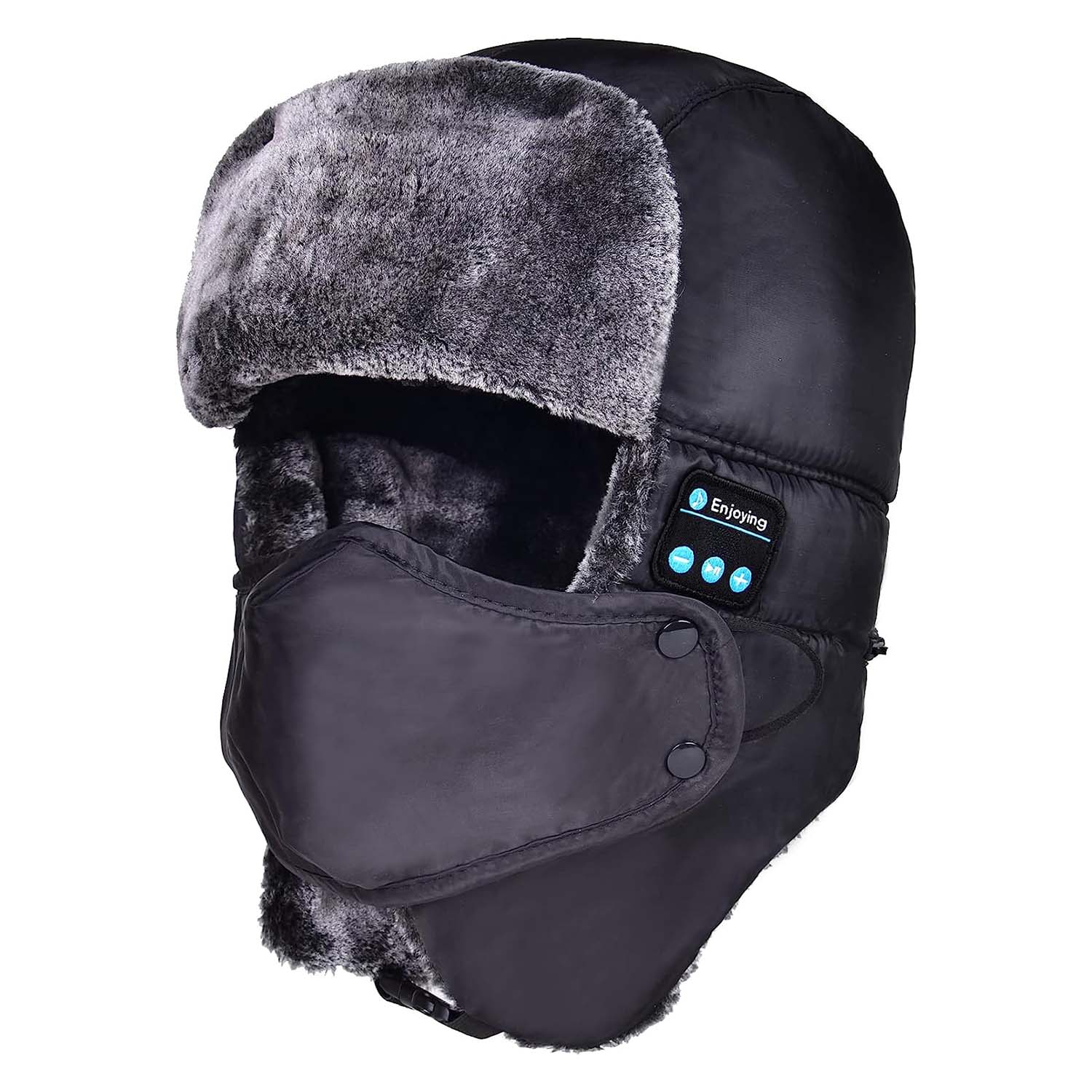 Gorro trampero Bluetooth negro con máscara con orejeras