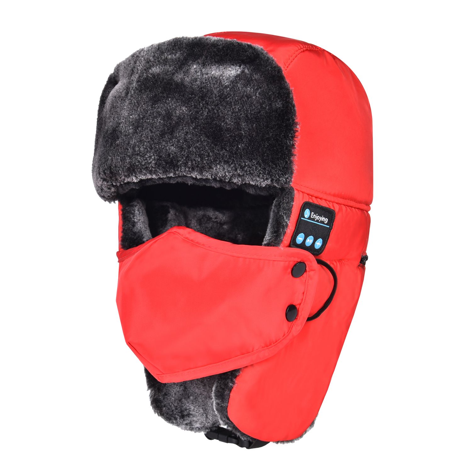 Gorro trampero Bluetooth rojo con máscara con orejeras